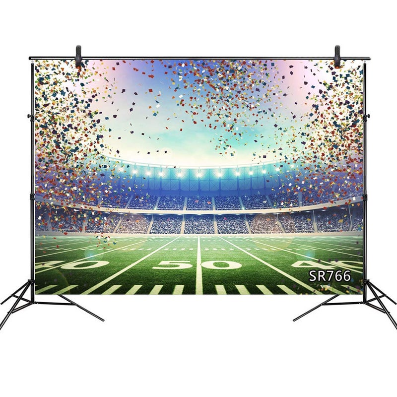 LB 7x5ft Vinyl American Football Field Backdrop Sports Stadium Background Superbowl Birthday Backdrops for Party Photography Kids Baby Shower Party Banner Photo Booth Studio Props Green - Image 1
